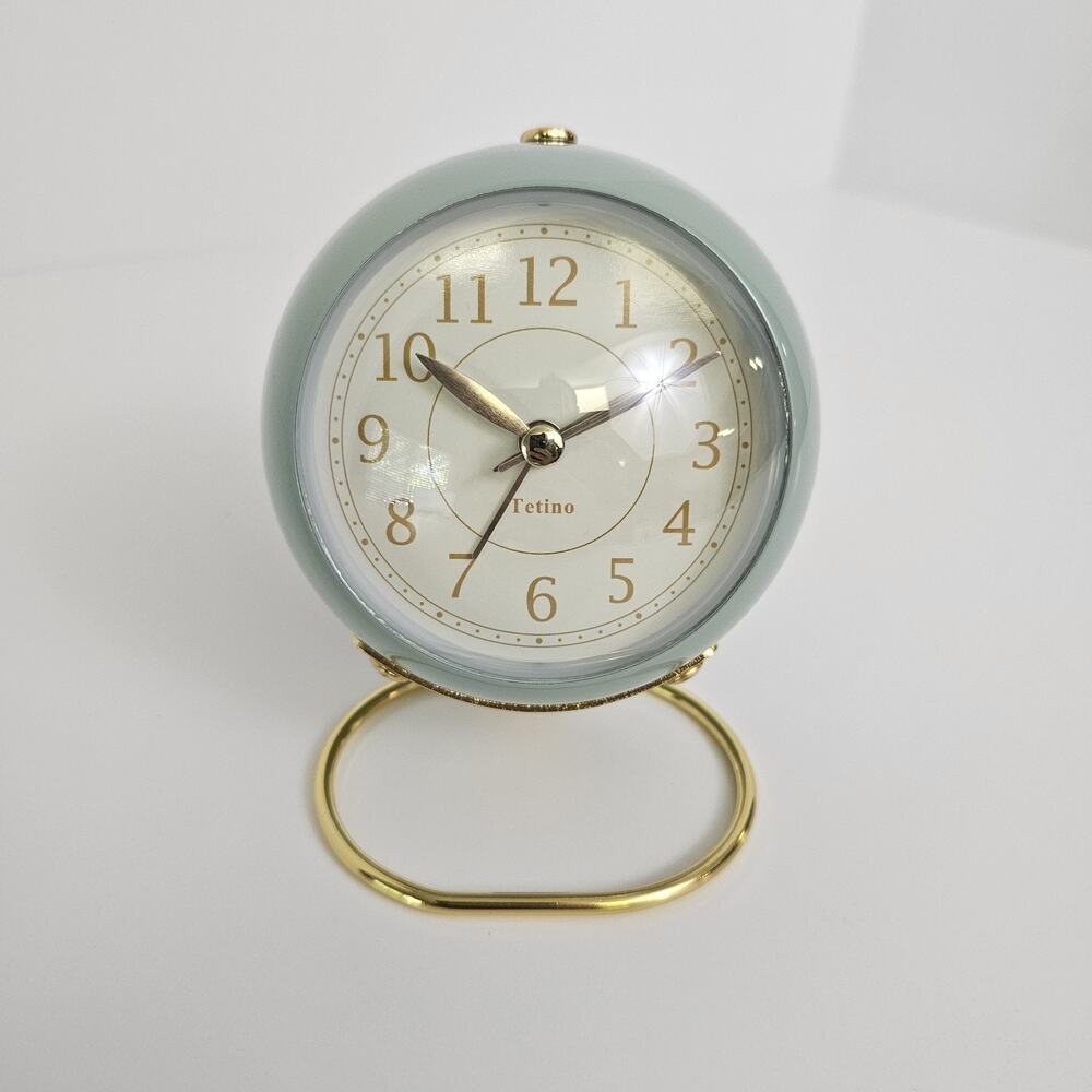 Vintage MCM Style Alarm Clock Turquoise Mint Brass Battery Powered
